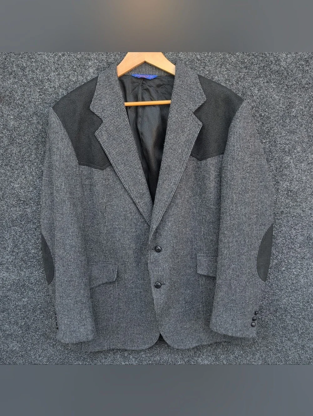 Vtg Pendleton Jacket 44L Gray Tweed Wool Western Elbow Patches Sawtooth USA